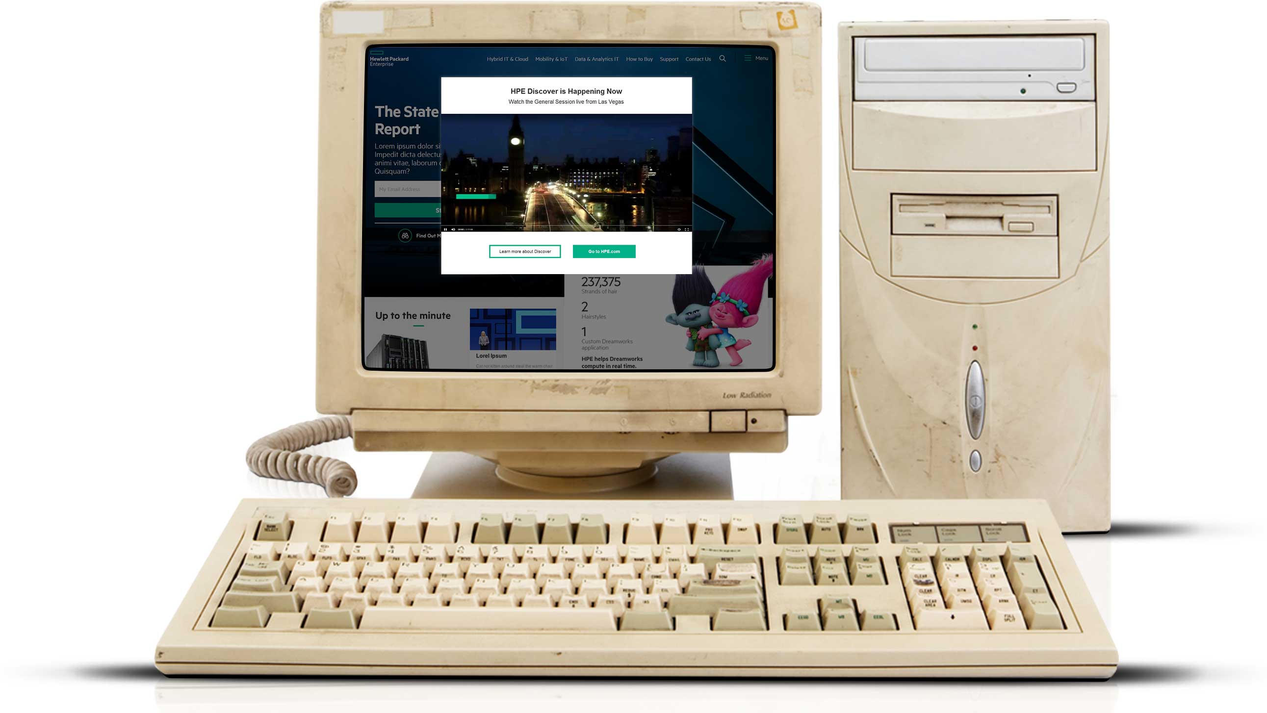 Vintage monitor showing old home page