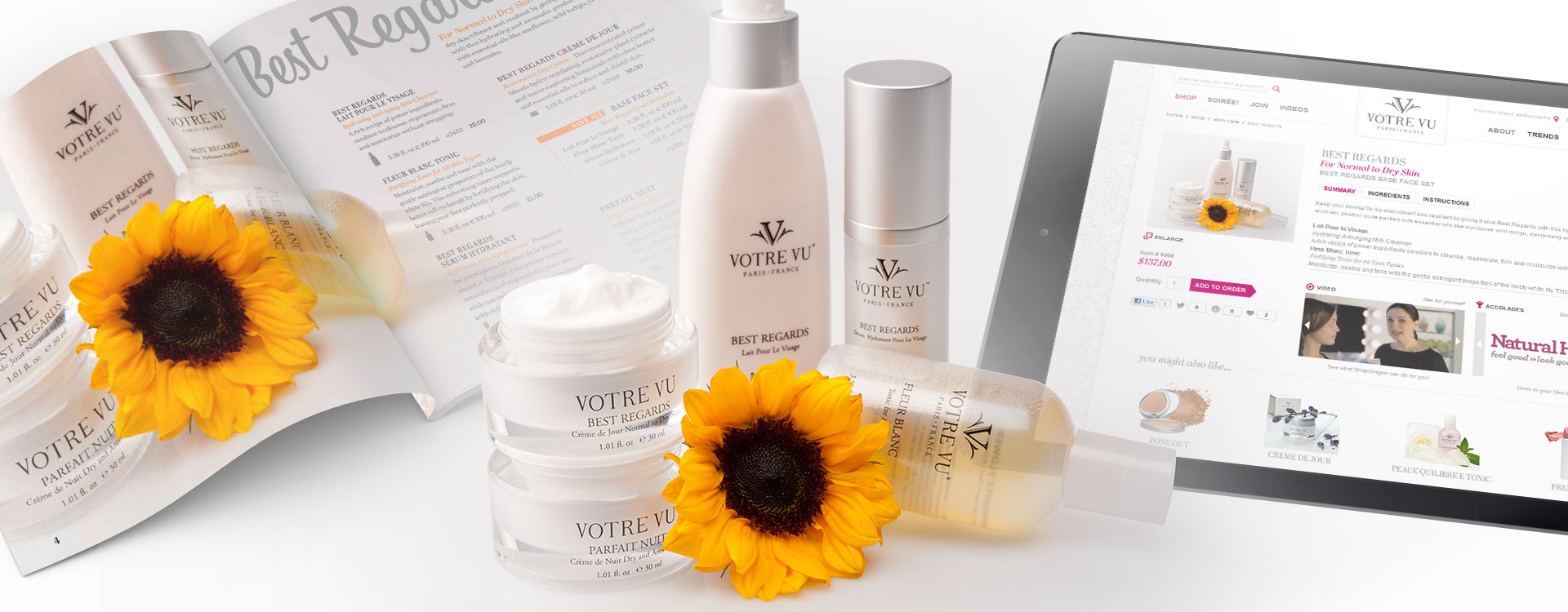 Votre Vu catalog, product, and ipad displaying the shop page