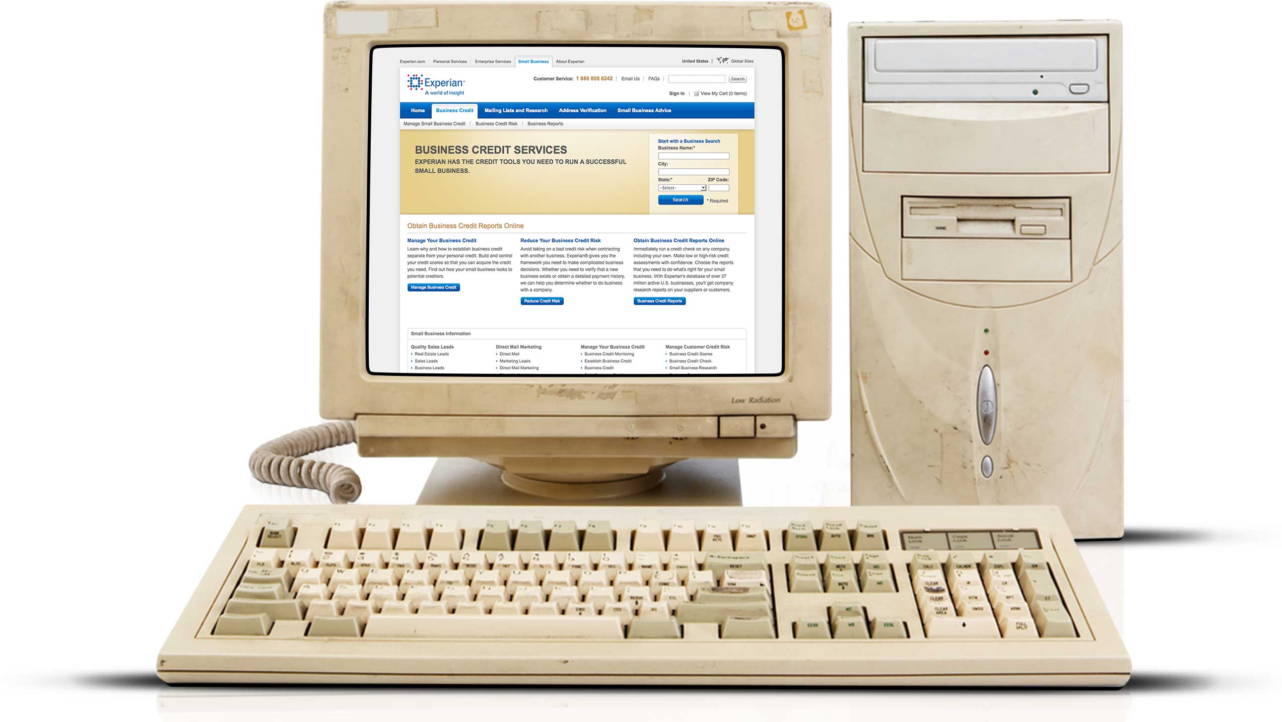 Vintage monitor showing old home page